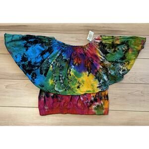 Shop Therapy Tie Dye Flounce Ruffle Off The Shoulder Cropped Top NWT